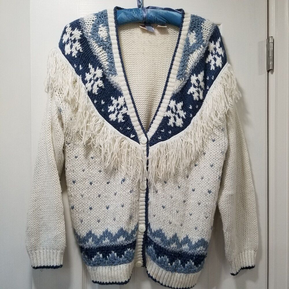 Vintage Huntington Ridge 80s Western Fringed Cardigan Sweater size m Rare Find